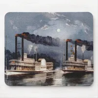 Vintage Steamboat Racing on Mississippi River Mouse Pad