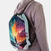 Starry Night Wanderlust: A Whimsical Adventure Drawstring Bag