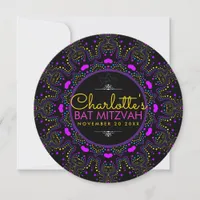 Groovy LOVE Boho Colorful Bat Mitzvah Round Invitation