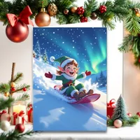 Joyful Christmas Elf Sledding Personalize Card