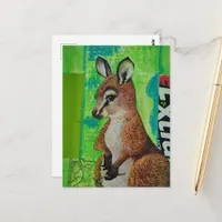 Baby Kangaroo Mixed Media Collage Postcard