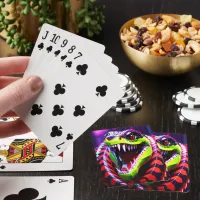 Cobra snake withlime green lips and pink eye brow poker cards