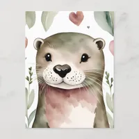 Adorable Watercolor Otter Postcard