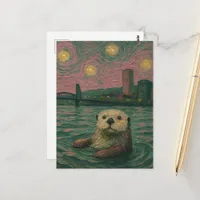 Adorable Otter Near a City Postcard