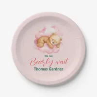 We Can Bearly Wait Boy Cute Bear Baby Shower  Paper Plates