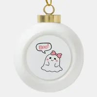 Boo! Cute Boo Minimal Clean Ceramic Ball Christmas Ornament