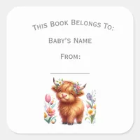 Customize Rustic Cute Baby Highland Cow Book Plate