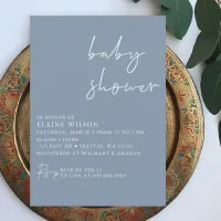 Budget Simple Blue Modern Baby Shower Invitation