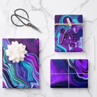 Purple, Blue and Teal Abstract Marble Art Wrapping Paper Sheets