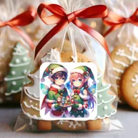 Merry Christmas Watercolor Anime Elves Holiday Square Sticker