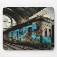 Abandoned Train with Graffiti Urban Street Art Mouse Pad