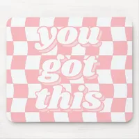 Teen Girl Groovy Pink White Checkerboard Text Mouse Pad