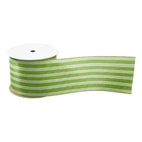 Green and White Stripes Satin Ribbon