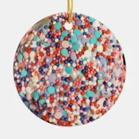 Colorful Sprinkles Cupcake Top Photo Ceramic Ornament