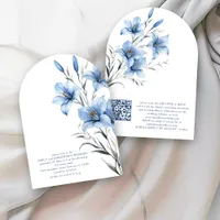 Modern Blue Florals QR Code Wedding Arch Invitation