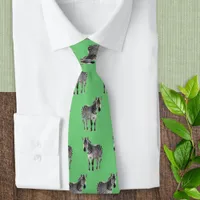 Modern Stylish Zebras Wildlife Pattern Light Green Neck Tie