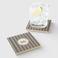 Country-Style Grey Striped Monogram Stone Coaster