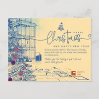 Elegant Blueprint Christmas and Architecture  Holiday Postcard