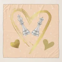 Gold Hearts King and Queen Chess Pieces on Peach | Scarf