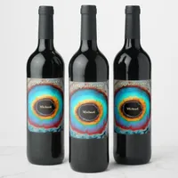 Ethereal Cosmic Eye Monogram Vibrant Abstract Art Wine Label