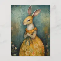 Cute Rabbit in a Yellow Floral Dress Postcard