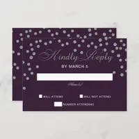 Purple Silver Glitter Confetti Elegant Wedding RSVP Card