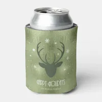 Deer Antlers Silhouette & Snowflakes Green ID861 Can Cooler