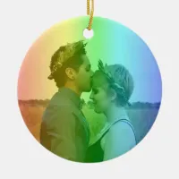 Rainbow Heart Photo Snowflakes Christmas LGBTQ Ceramic Ornament