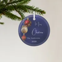 Blue red gold baubles Christmas Glass Ornament