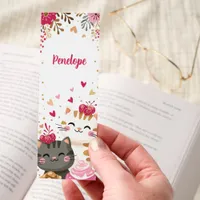 Cute Kawaii Cats Cupcakes Floral Personalized Bookmarks