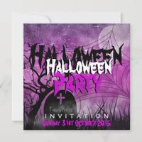 Halloween Moon+Spider Web Pink+Black  Invitation