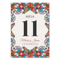 Fiesta Colorful Flowers Botanical Spanish Wedding Table Number