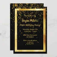 70th birthday party on black with faux gold frame invitation