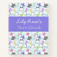 Blue Purple Cute Cats Pattern Kid's Sketchbook Notebook