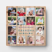 Rustic Wood We Love You Grandma 14 Photo Collage Plaque