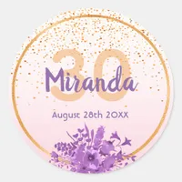 30th birthday rose gold with confetti and flowers classic round sticker