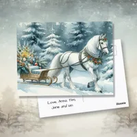 Pretty Winter Horse and a Christmas Sleigh Postcard