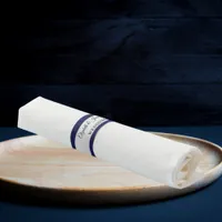 Navy blue silver names wedding dinner napkin bands