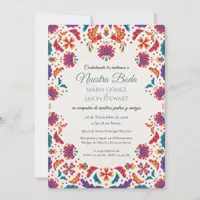 Floral Colorful Botanical Flowers Spanish Wedding Invitation
