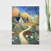 Whimsical Country Cottage Scene Hello Greeting Card