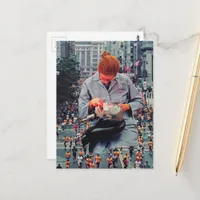 Run The Denist is Coming Surreal Retro Collage Postcard