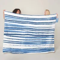 Modern Contemporary Coastal Blue and White Stripes Fleece Blanket