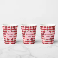 Red Pink & Mint Christmas Argyle Paper Cups