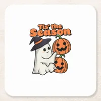 Tis The Season Halloween Costume Witch Hat Square Paper Coaster