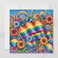 LGBTQIA+ Pride Flags, Rainbows, Flowers Invitation