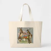 Vintage Easter Rabbits Carry Eggs in Basket, ZSSG Large Tote Bag