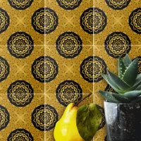 Gold and Black Oriental Arabesque Geometric Mosaic Ceramic Tile