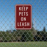 Custom Maroon Keep Pets On Leash Rule Outdoor Metal Sign