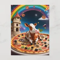 Funny Pizza Cow Postcard