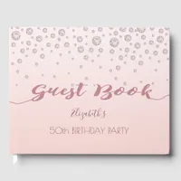 Birthday party blush rose gold diamonds guest book